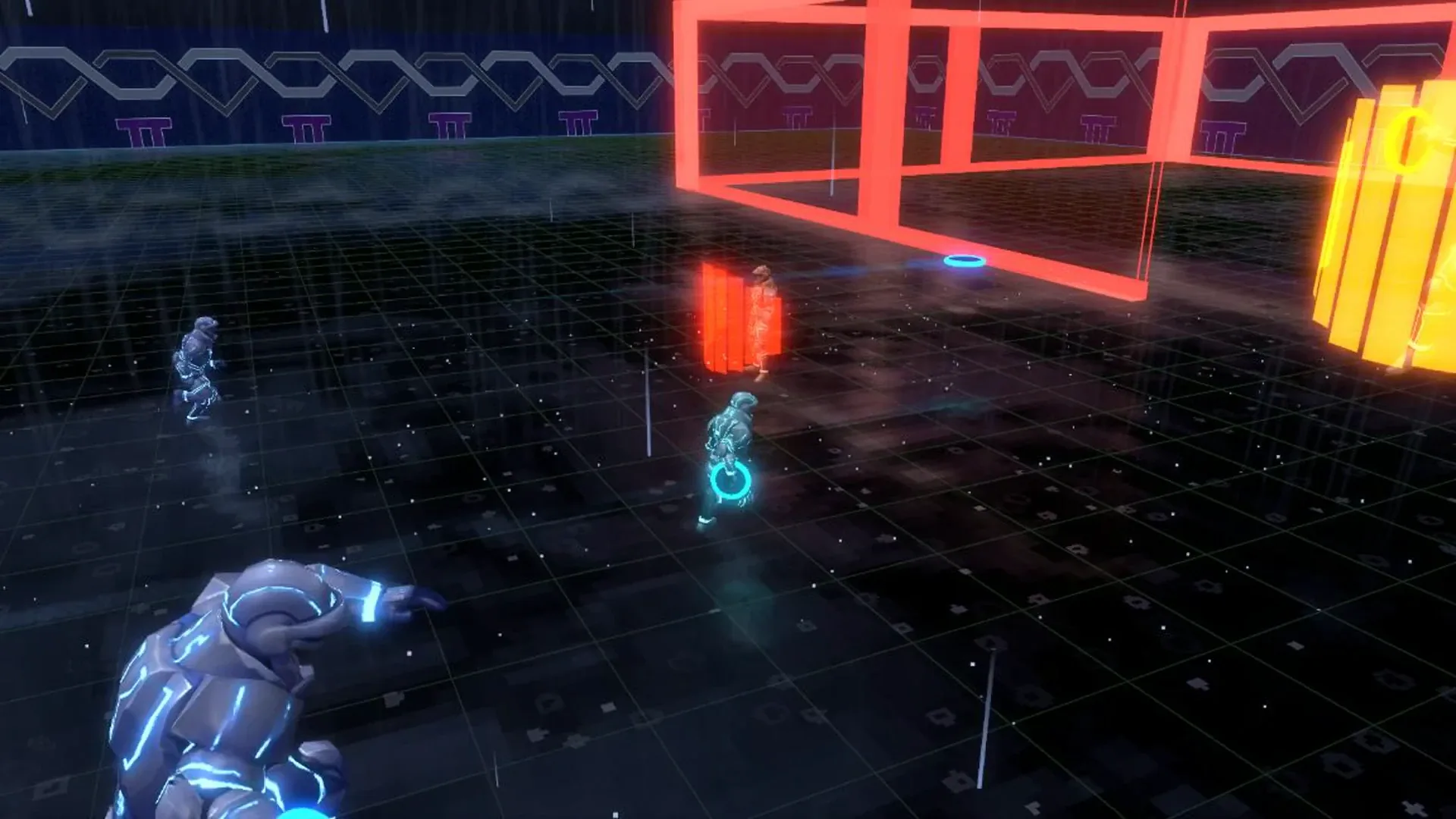 A firefight around the red team's node barriers